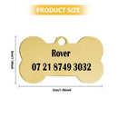 Engraved Pet ID Tag - Personalized Bone Shape Dog Cat Name Tag Gold Silver