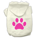 Pet Dog & Cat Hoodie Screen Printed, "Pink Swiss Dots Paw"