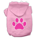 Pet Dog & Cat Hoodie Screen Printed, "Pink Swiss Dots Paw"