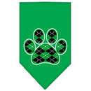Pet and Dog Bandana Screen Printed,  "Green Argyle Paw"