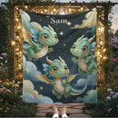 Personalized Green Dragon Blanket: Starry Night Bedroom Decor, Flannel Fleece Throw