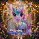 Personalized Unicorn Blanket | Custom Name | Baby Unicorn Rainbow Mane Floral Garden Sparkle 3D Flannel Fleece Throw Gift