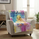 Personalized Baby Duck Blanket | Custom Name | Fluffy Yellow Duckling Watercolor Patchwork Fleece Throw Gift