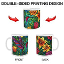 Hummingbird Mug | Stained Glass Jewel-Tone Hummingbird Tropical Flowers Ceramic Coffee Tea Cup Gift