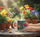 Hummingbird Mug | Stained Glass Jewel-Tone Hummingbird Tropical Flowers Ceramic Coffee Tea Cup Gift