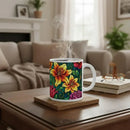 Hummingbird Mug | Stained Glass Jewel-Tone Hummingbird Tropical Flowers Ceramic Coffee Tea Cup Gift