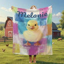 Personalized Baby Duck Blanket | Custom Name | Fluffy Yellow Duckling Watercolor Patchwork Fleece Throw Gift