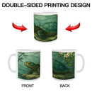 Stained Glass Sea Turtle Mug | Tiffany Style Art | Turtle and Dragonfly Teal Green Water Scene 11oz Ceramic Coffee Tea Cup Gift