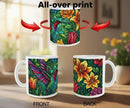 Hummingbird Mug | Stained Glass Jewel-Tone Hummingbird Tropical Flowers Ceramic Coffee Tea Cup Gift
