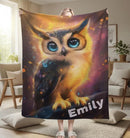 Personalized Cosmic Owl Blanket - Mystical Spirit Animal Throw, Custom Name Gift