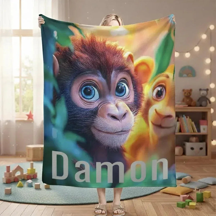 Personalized Monkey Jungle Animal Blanket: Soft Fleece Safari Ape Throw, Super Soft Name Gift
