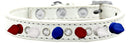 Pet and Dog Spike Collar, "Clear Crystals & Red, White and Blue Spikes”