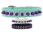 Pet and Dog Spike Collar, "Double Clear Crystals & Purple Spikes”