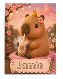 Personalized Capybara Jigsaw Puzzle with Name - Kawaii Capybara Boba Tea Cherry Blossom Design - 500 Pieces, 38x52cm - Gift Box Included