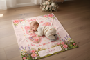 Personalized Baby Milestone Blanket with Name - Butterfly Garden Design with Month Numbers, Meadow Border, and Baby Name on Cream Oval Plaque - Newborn Photoshoot Prop