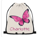 Personalized Butterfly Bag with Name - Custom Hot Pink Butterfly Drawstring Bag for Girls - Butterfly Gift for School Gym and Beach