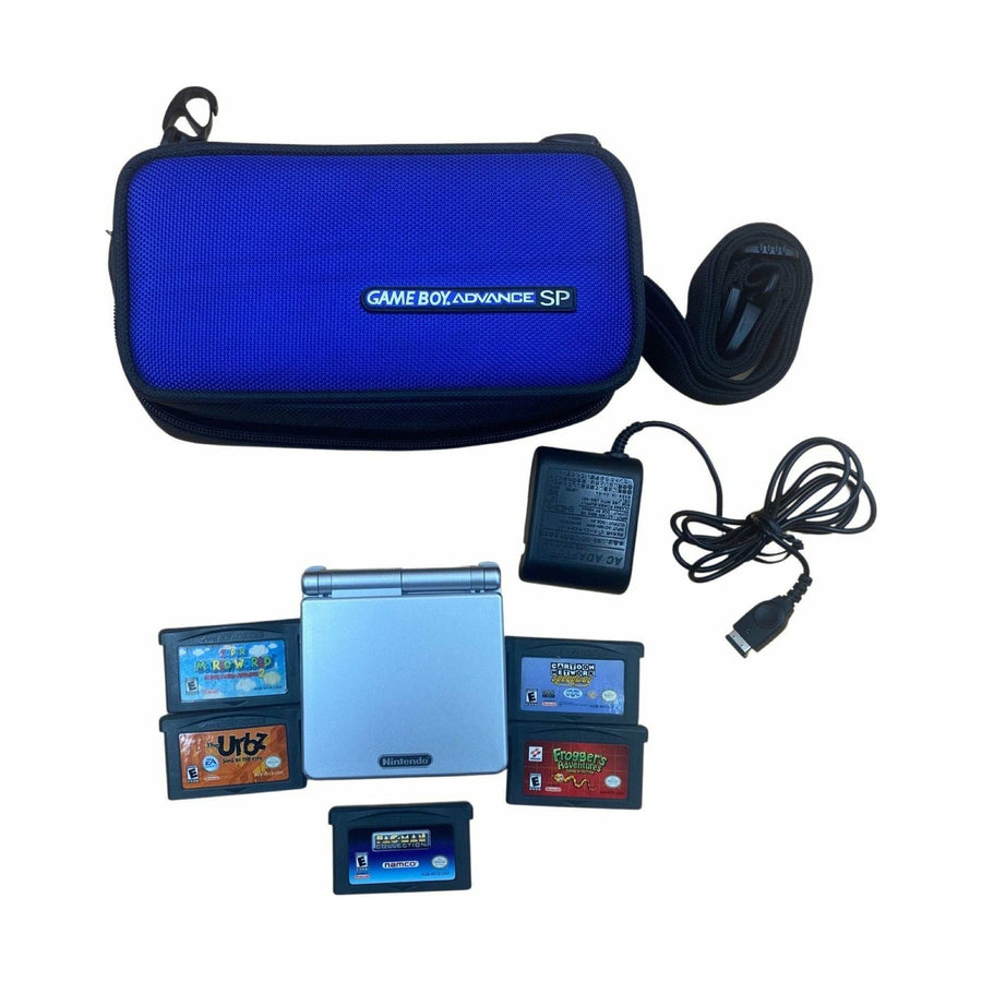 Platinum Gameboy Advance SP (5 Game Bundle & Case)