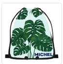 Personalized Monstera Leaf Drawstring Bag with Custom Name - Tropical Plant Gym School and Beach Bag for Kids and Adults