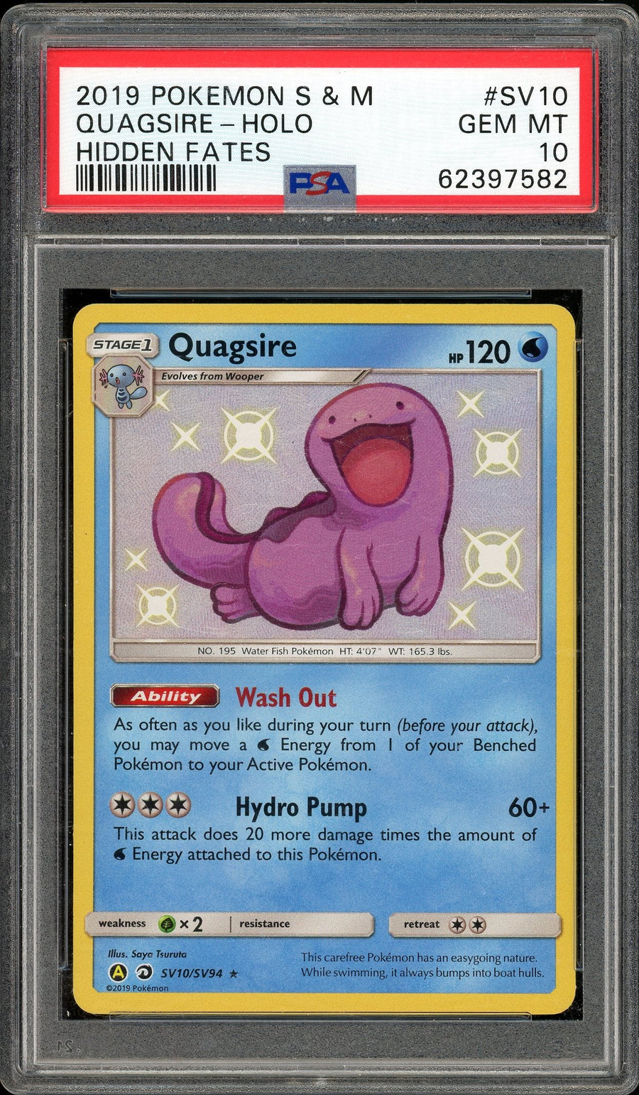 Quagsire Shiny Holo Hidden Fates SV10/SV94 PSA 10