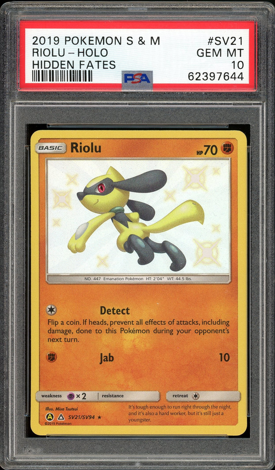 Riolu Shiny Holo Hidden Fates SV21/SV94 PSA 10
