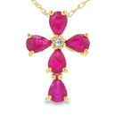 Ruby Diamond Cross Religious Pendant 10KT Yellow Gold
