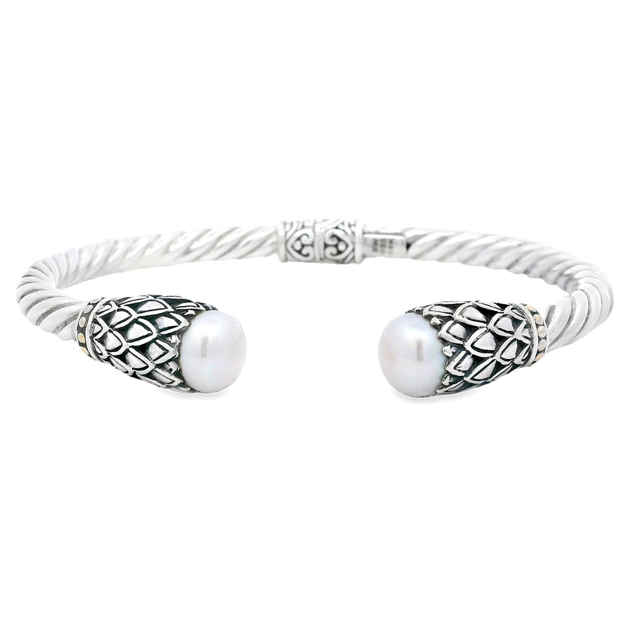 Pearl Bangle Bracelet Sterling Silver 18KT Gold