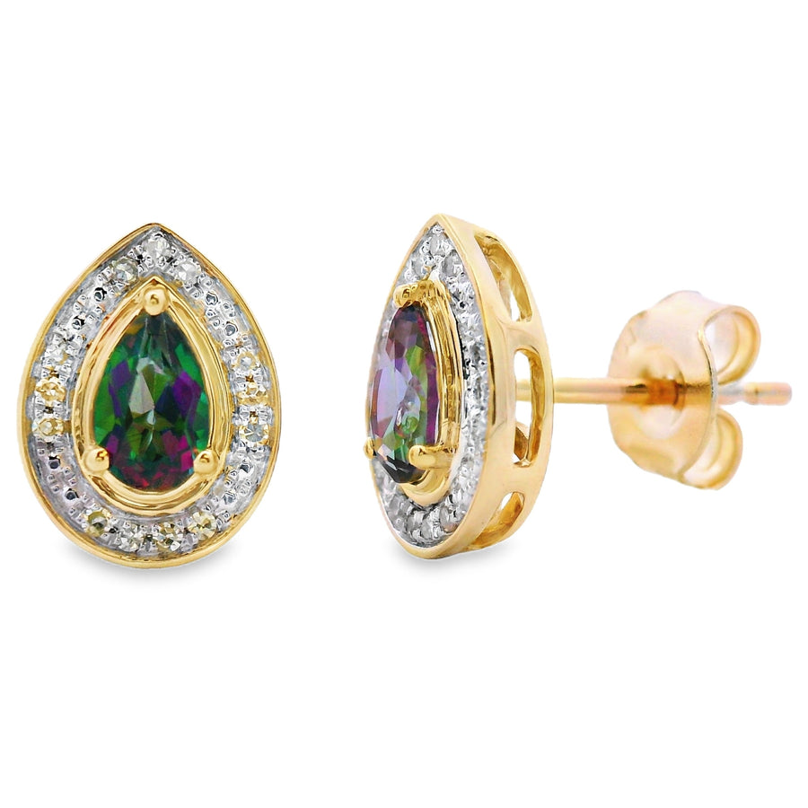 .64ct Mystic Fire Topaz Stud Earrings 10KT Yellow Gold