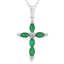 Emerald Diamond Cross Religious Pendant 10KT White Gold