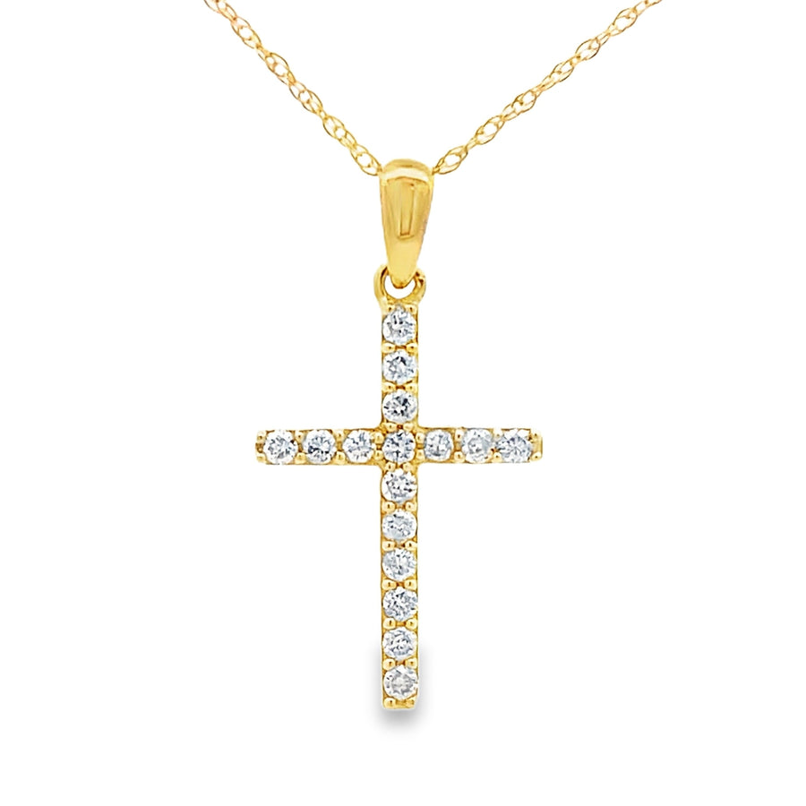 .19ct Diamond Cross Religious Pendant 14KT Yellow Gold