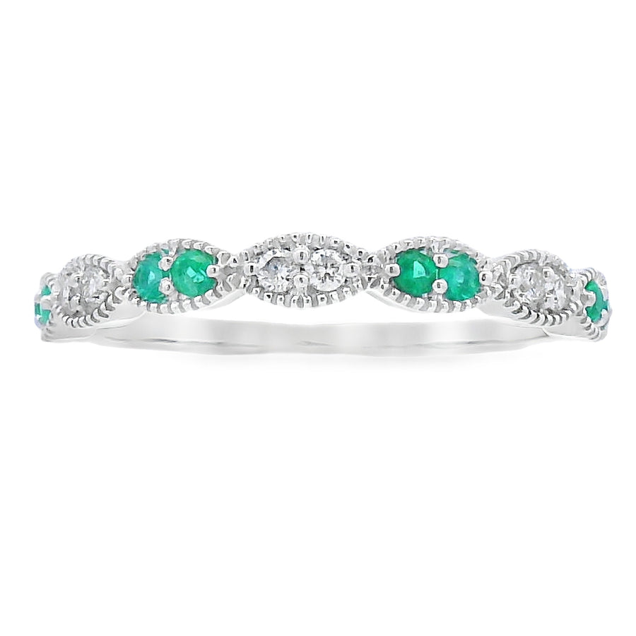 Emerald Diamond stackable band set 14KT White Gold