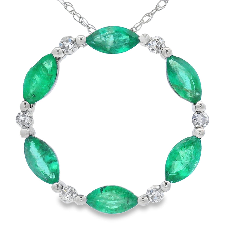 Emerald Diamond Circle of Love Pendant 10KT White Gold