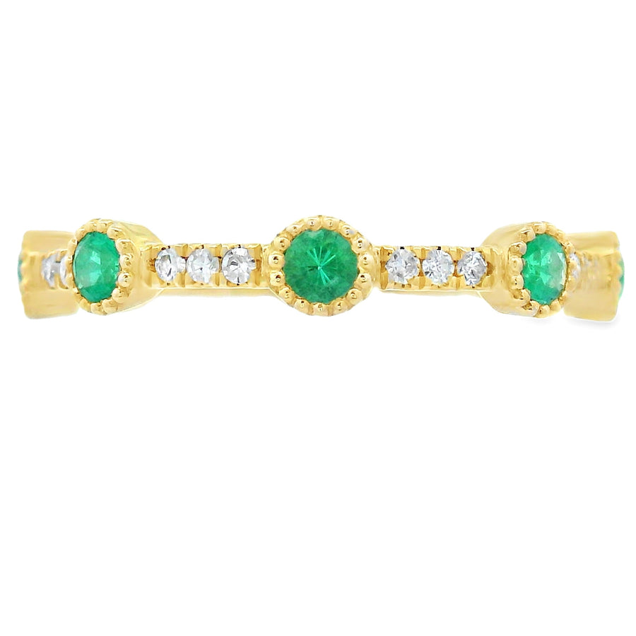 Emerald Diamond stackable band set 14KT Yellow Gold