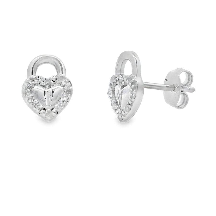.06ct Diamond Heart Earrings Sterling Silver
