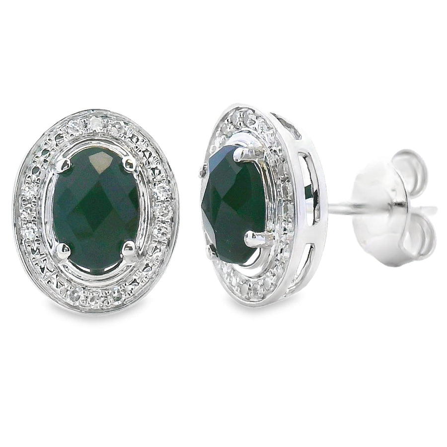 1.05ct Onyx Diamond Earrings 10KT White Gold