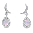 Rose Quartz Diamond Dangle Earrings 10KT White Gold