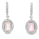 Rose Quartz Diamond Dangle Earrings 10KT White Gold