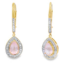 Rose Quartz Diamond Dangle Earrings 10KT Yellow Gold