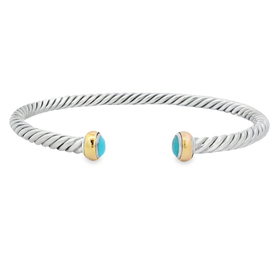 Turquoise Bangle Bracelet Sterling Silver 18KT Gold