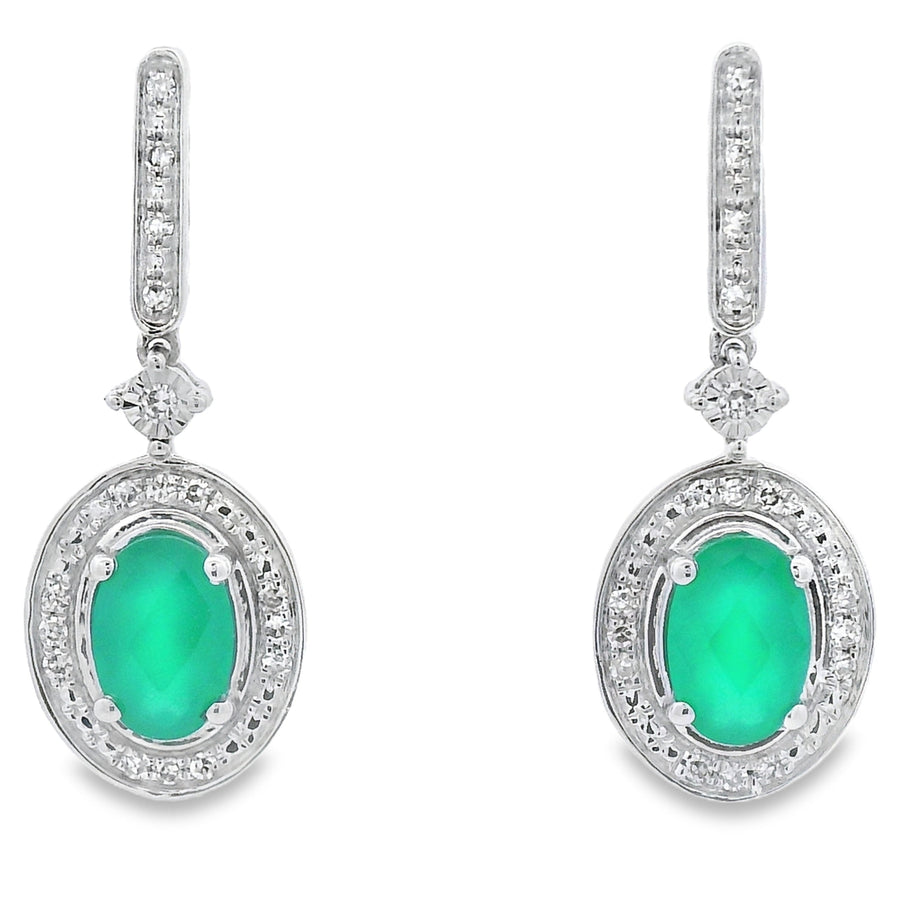 Chalcedony Diamond Dangle Earrings 10KT White Gold