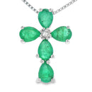Emerald Diamond Cross Religious Pendant 10KT White Gold