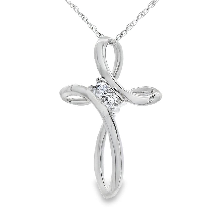 .04ct Diamond Cross Religious Pendant 14KT White Gold