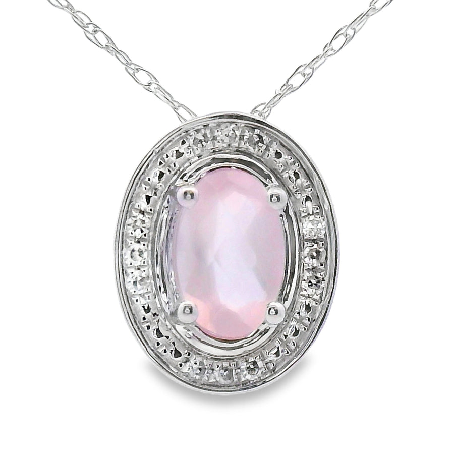 Rose Quartz Diamond Fashion Pendants 10KT White Gold