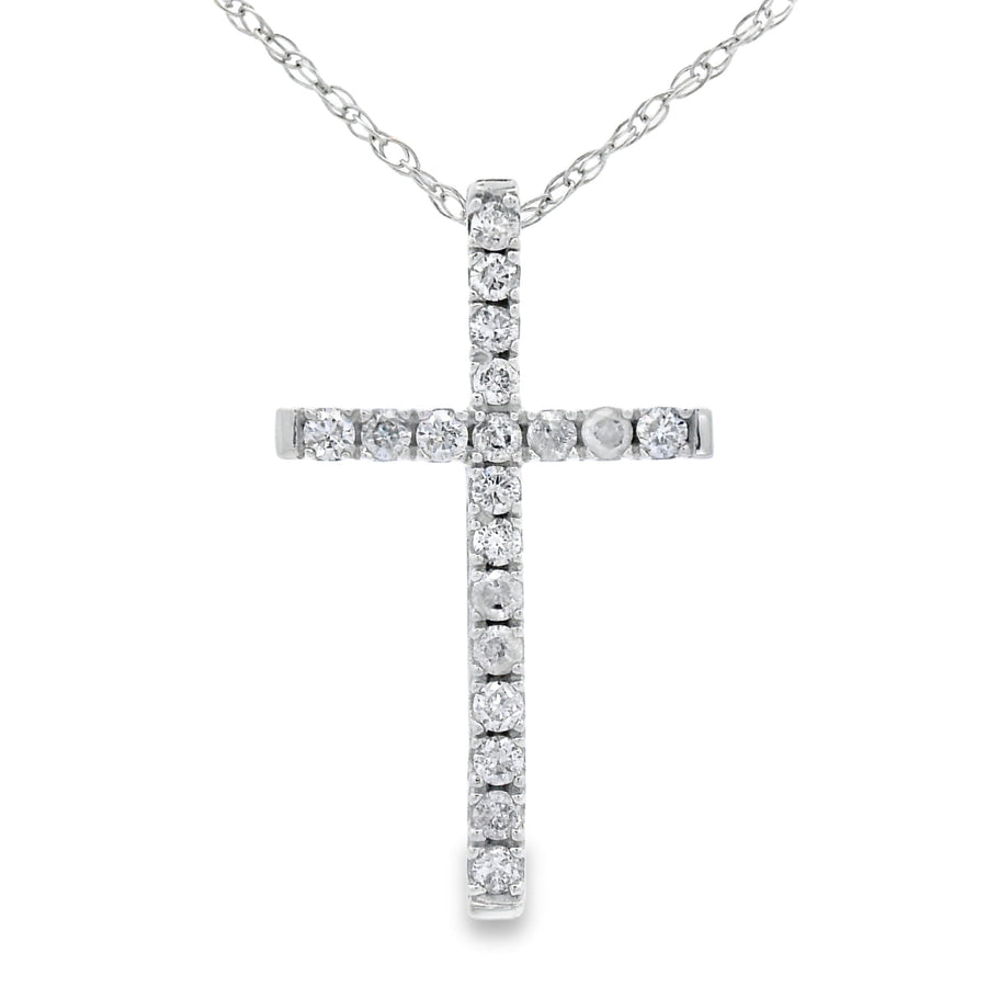 .13ct Diamond Cross Religious Pendant 14KT White Gold