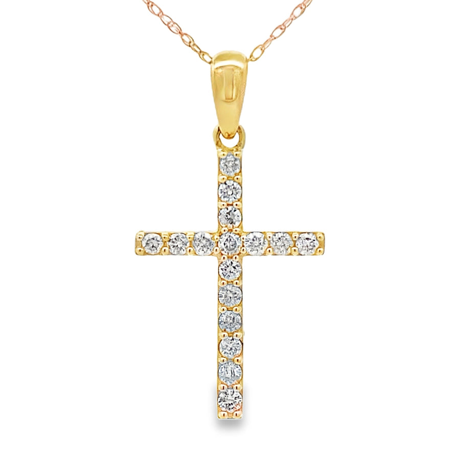 .30ct Diamond Cross Religious Pendant 14KT Yellow Gold