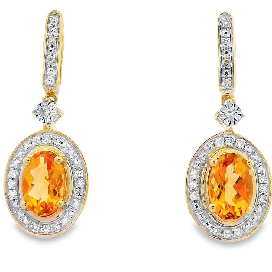 1.06ct Citrine Diamond Dangle Earrings 10KT Yellow Gold