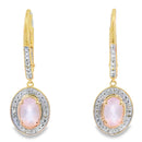 Rose Quartz Diamond Dangle Earrings 10KT Yellow Gold