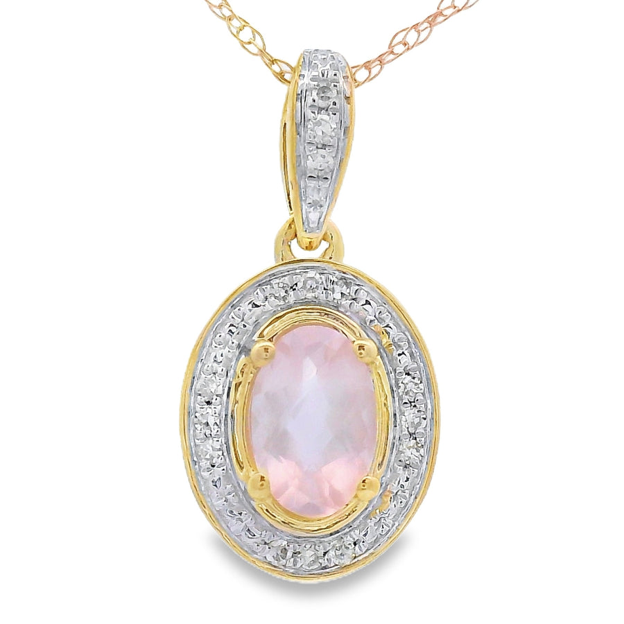 Rose Quartz Diamond Fashion Pendants 10KT Yellow Gold