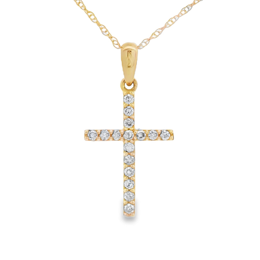 .13ct Diamond Cross Religious Pendant 14KT Yellow Gold