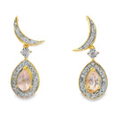 Rose Quartz Diamond Dangle Earrings 10KT Yellow Gold