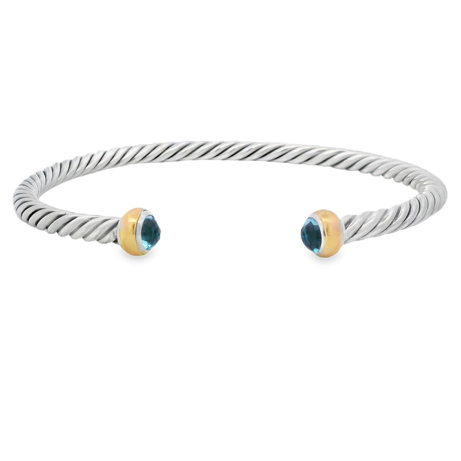 Blue Topaz Bangle Bracelet Sterling Silver 18KT Gold